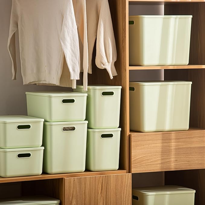 5 pack large plastic White storage bins Baskets, Toy Box Chest with Lids and Handle，Organizer Containers for Baby，Kids,snacks,Nursery，Shelves，Playroom, Bedroom，Office,Closet，home-CubbioJoy