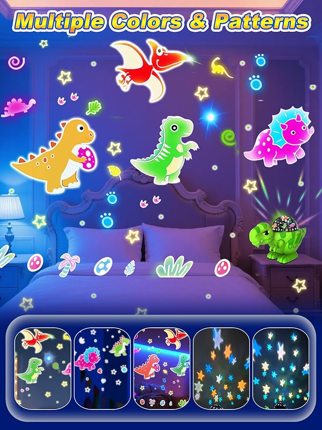 Dinosaur Night Light for Kids,Toys for 2-4 Year Old Boys,Star Projector 360°Degree Rotation, 9 Lighting Color Modes,Birthday Gift Decorations, Stars for Ceiling Projector for Bedroom Decor-CubbioJoy