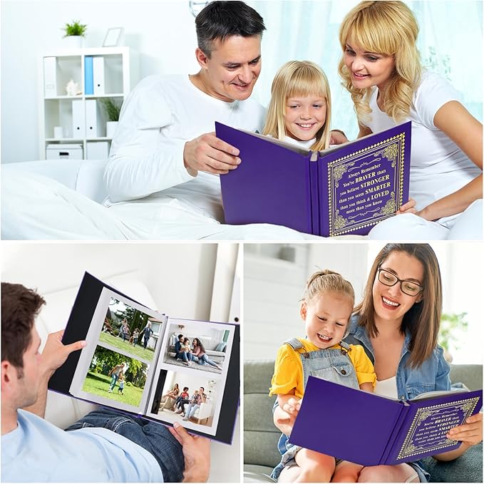 Inspirational Leather Photo Album,Magnetic Self-Stick Page Photo Album,Family Album,Hand Made DIY Albums Holds 3x5, 4x6, 5x7, 6x8 Photos (purple-always remember)-CubbioJoy