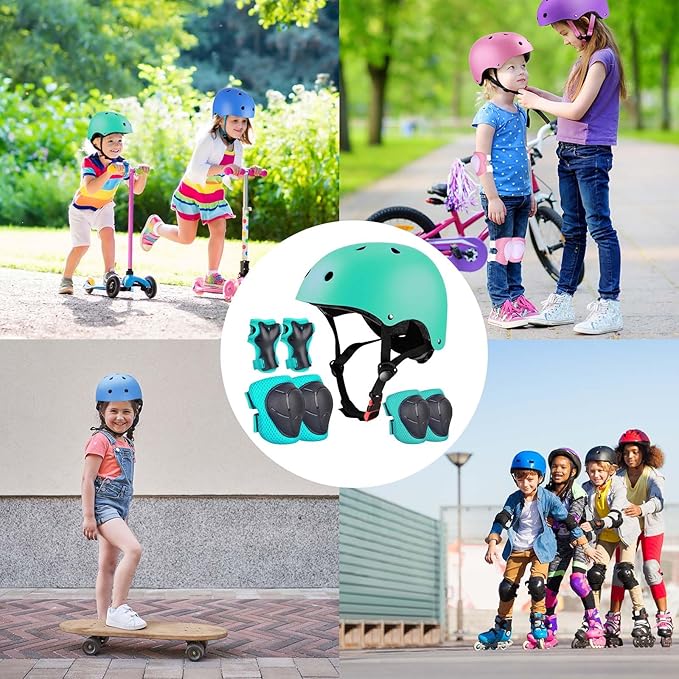 Kids Bike Helmet Set Adjustable for Children, Boys, Girls and Teenagers Aged 3-8 Years Includes Elbow, Knee, Wrist Guards Children's Helmet Protection Set for Bikes SkateboardsRollerskates-CubbioJoy