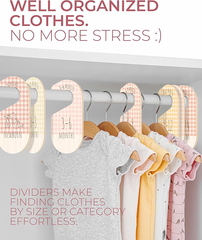 Baby Clothes Organizer - Pink Baby Closet Dividers for Nursery Decor, Storage & Organization - 8 Size Closet Dividers for Hanging Clothes, Gender Neutral Nursery Must-Haves & Accessories-CubbioJoy