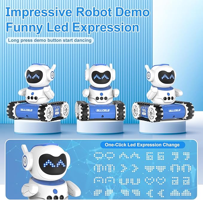 ALLCELE LED RC Robot Toys for Boys and Girls with Walkie Talkie, Programming, Music, Demo and LED Function, Remote Control Robot Toy, Gift for Kids 3-8 Years Old Blue White-CubbioJoy