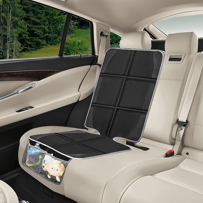 Car Seat Protector 2 Pack Baby Car Seat Covers with Mesh Pockets & Non-Slip Backing 600D Durable Seat Protector Under Baby Car Seat (Black & Gray, Large)-CubbioJoy