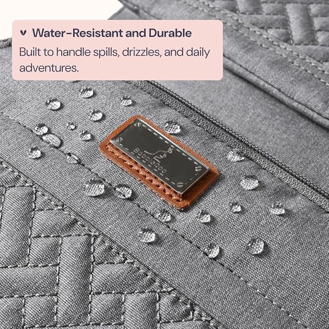 BabbleRoo Diaper Bag Backpack, Travel Backpack with Changing Pad, Pacifier Case & Stroller Straps, Multifunction, Waterproof, Unisex – Light Gray-CubbioJoy