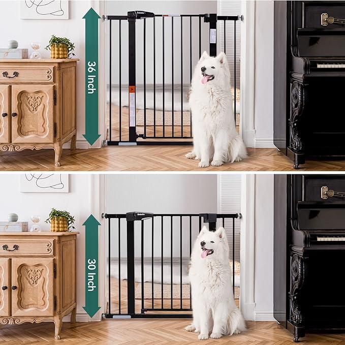 BABELIO 36" Tall Baby Gate, 26-40" Wide Auto Close Pet Gate, Pressure Mounted Metal Dog Gate, Easy-Install No Drilling, No Tools Required, with Wall Protectors and Extension Kits, Black-CubbioJoy