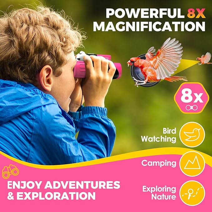 Binoculars for Kids, Toys for 3-12 Year Old Girls and Boys, Bird Watching Hiking 4 5 6 7 8 9 Year Old Girl Boy Christmas Birthday Gifts, Outdoor Toys for Kid Set with Magnifying Glass & Compass-CubbioJoy