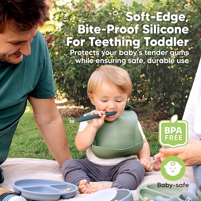 KeaBabies Silicone Baby Spoons, Self Feeding 6-12 months - 3-Pack Baby Weaning Eating Utensils, Toddler First Food Training Spoon, Infant, Kids Feeding Supplies Essential Set, Dishwasher-safe (Rocky)-CubbioJoy