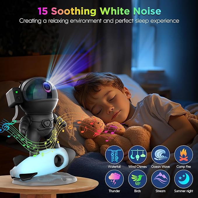 Astronaut Galaxy Projector for Bedroom, Star Projector Galaxy Light with App & Remote Control, White Noises, Bluetooth Speaker, Rocket Night Light for Kids, Ceiling, Gifts, Room Decor-CubbioJoy