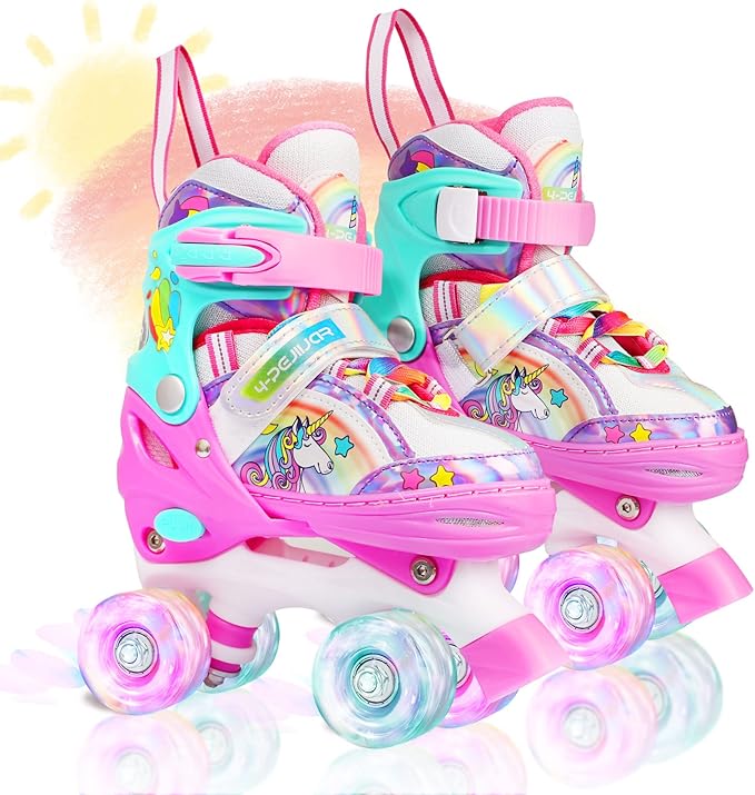 4-Pejiijar Rainbow Unicorn Kids Roller Skates for Girls Toddler Ages 2-4 5-8 8-12,Adjustable Roller Shoes with Luminous Wheels for Birthday Xmas Gifts-CubbioJoy