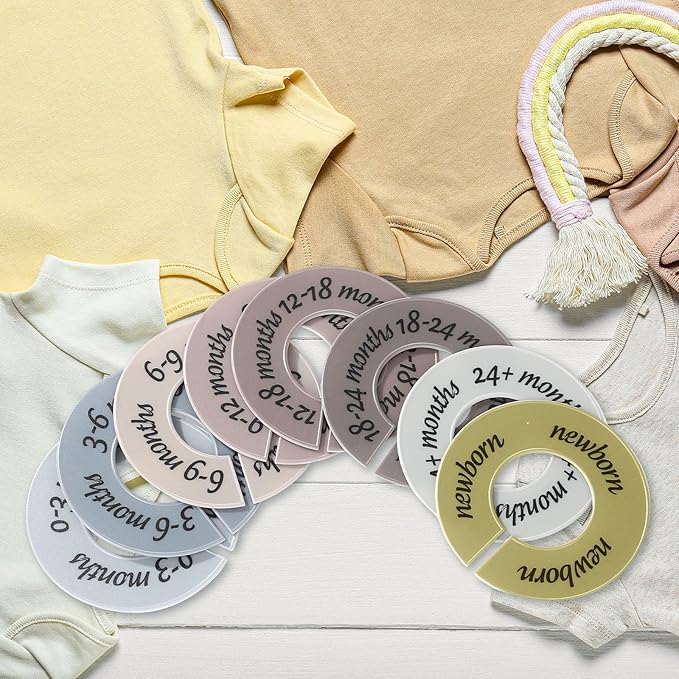 8 Pcs Baby Closet Dividers Unisex Baby Clothes Organizers Clear Labels for Nursery Closet Organizer & Decor Nursery Fits Most Rods(Natural,Earth Stone Color)-CubbioJoy