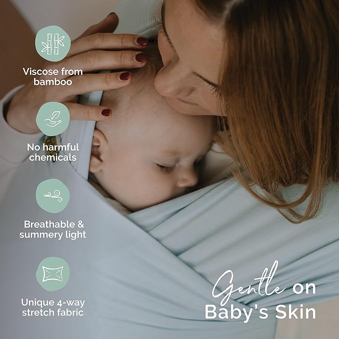 Boba Baby Wrap Carrier - Original Baby Carrier Wrap Sling for Newborns - Baby Wearing Essentials - Newborn Wrap Swaddle Holder, Newborn to Toddler Infant Sling (Serenity Light Blue)-CubbioJoy