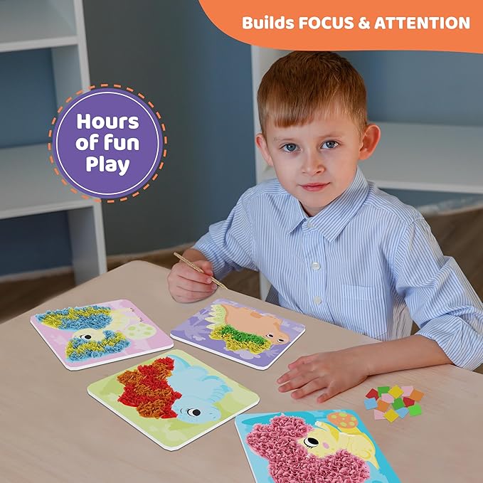 jackinthebox Poke Poke Art – Dinosaurs Theme, Mess-Free Fabric Art and Craft, Flower Pressing Kits, Gift for Kids, Toys for Girls and Boys Ages 4 5 6 7 8-CubbioJoy