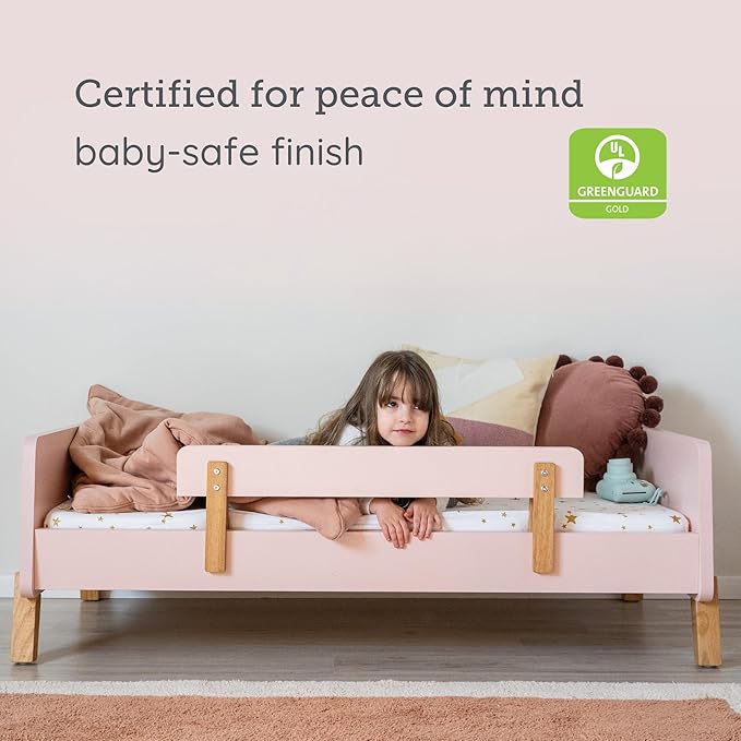 dadada Muse Toddler Bed with 2 Removable Safety Rails. Low Profile Montessori Bed for Kids. Sturdy Solid Wood Frame, Fits Standard Crib Mattress, Easy to Assemble, Toddler Bed for Girls & Boys - Pink-CubbioJoy