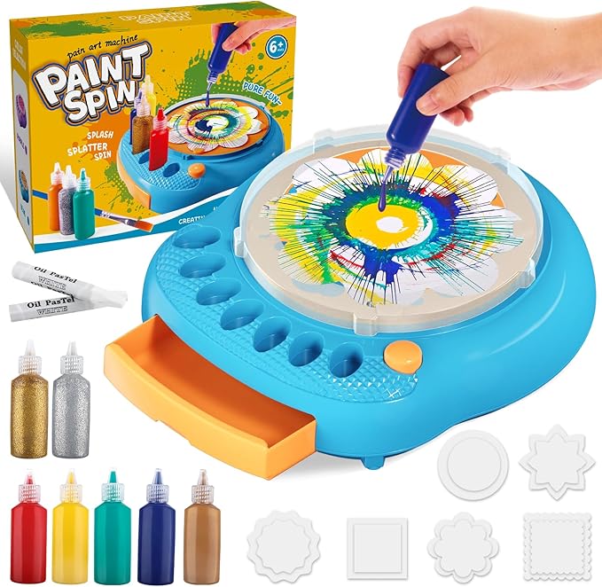 Arts and Crafts for Kids Ages 4-8,Paint Spin Art Machine Kit,Art Craft Set for 6-9 Year Old,Cool Painting Spinner Toys Kits Set,Art Supplies Birthday Gifts for Boy Girl Ages 6 7 8 9 10 11 12 Blue-CubbioJoy