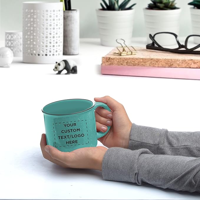 DISCOUNT PROMOS Custom Ceramic Campfire Coffee Mugs 13 oz. Set of 50, Personalized Bulk Pack - Perfect for Tea, Espresso, Cappuccino, Hot Cocoa - Mint-CubbioJoy