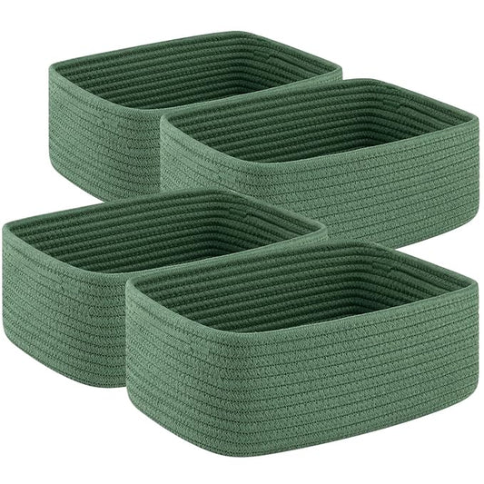 4 Pack Small Storage Shelf Baskets for Organizing, Mini Woven Rope Storage Bins for Towels, Cute Decorative Closet Organizer，Baby Nursery, Gift Empty Baskets -11.81''Lx7.87''Wx4.72''H-Green-CubbioJoy