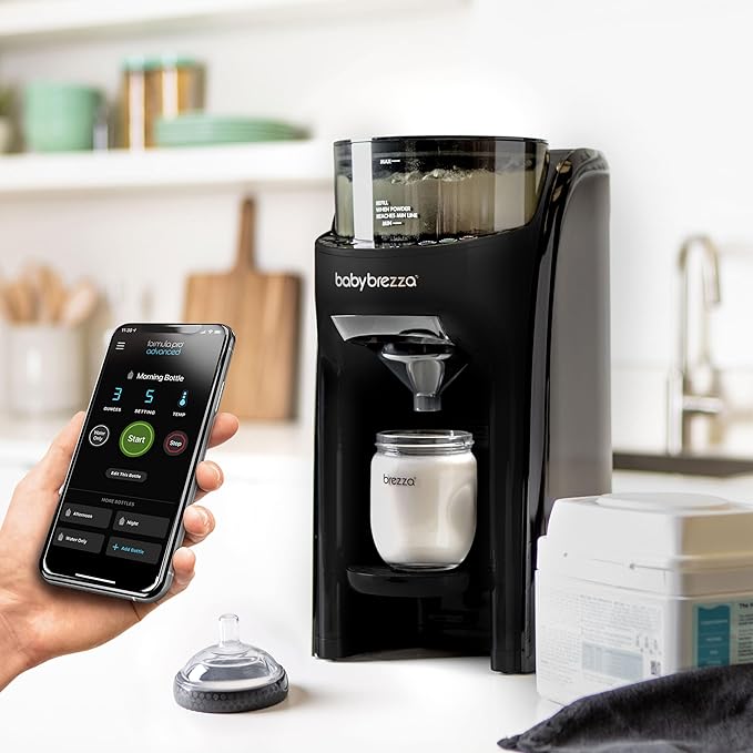 Baby Brezza Formula Pro Advanced WiFi Formula Dispenser - Automatically Mix a Warm Formula Bottle From Your Phone Instantly – Easily Make Bottle With Automatic Powder Blending Machine, Black-CubbioJoy
