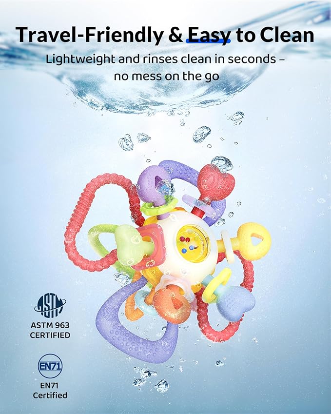 Baby Montessori Sensory Teething Toy – Safe, Multi-Functional BPA-Free Silicone Teether Toy for Babies 0-12 Months – Vibrant Rattle for Teething Relief & Fun Play – Perfect Baby Toys for Boys & Girls-CubbioJoy