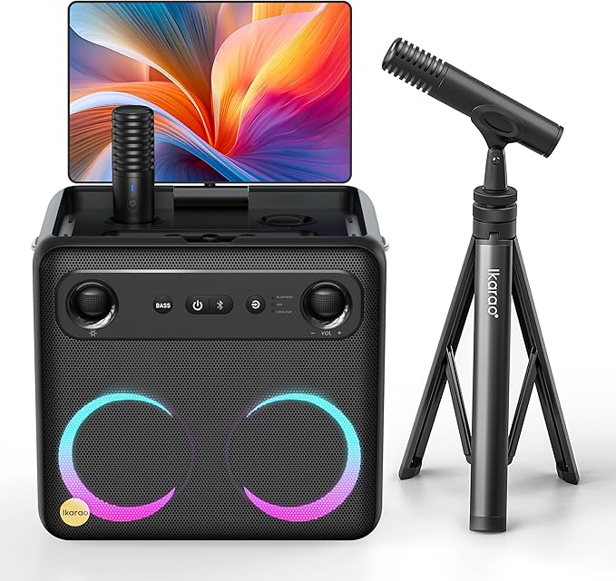 Karaoke Machine with Microphone Stand, Portable Bluetooth Speaker for Party, Backyard, Karaoke System with 2 Wireless Microphone for Adults Kids, for Women, Men, Singing Lovers-CubbioJoy