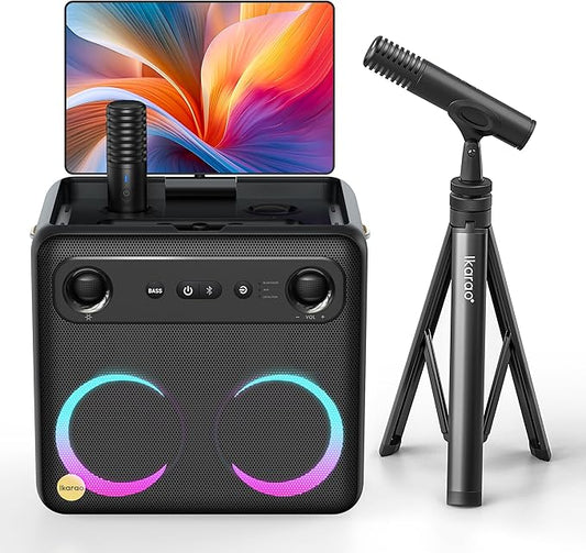 Karaoke Machine with Microphone Stand, Portable Bluetooth Speaker for Party, Backyard, Karaoke System with 2 Wireless Microphone for Adults Kids, for Women, Men, Singing Lovers-CubbioJoy