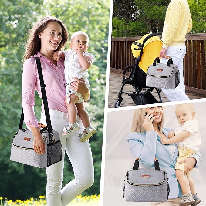 Breastmilk Cooler Bag with Ice Pack Fits 6 Baby Bottles up to 9 Ounce, Wearable Breast Pumps Cooler Bag for Nursing Mom Daycare, Work, Travel- Grey-CubbioJoy