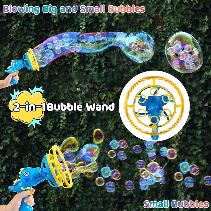 Bubble Gun Bubble Machine Dinosaur Bubble Blower Toy for Kids and Toddlers Bubble in Bubble Gun Party Favors Birthday Christmas Easter Gift for 3 4 5 6 7 8 9 Years Old Boys and Girls (Blue)-CubbioJoy