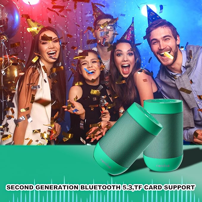 comiso Bluetooth Speaker with IP65 Waterproof,5.3 Bluetooth,TWS Pairing,Support TF Card,Portable Wireless Speaker for iPhone Samsung and More-Green-CubbioJoy