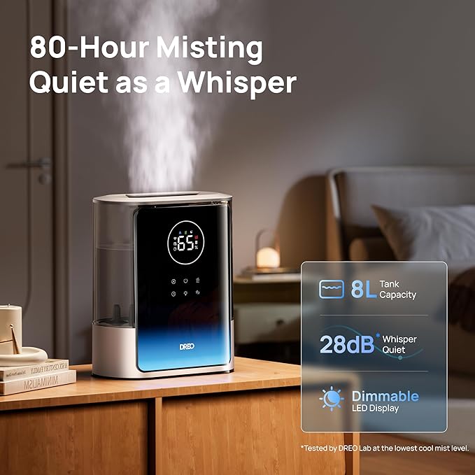 Dreo 8L Smart Humidifiers for Bedroom 600ft², 80H Runtime Warm&Cool Supersized Mist Humidifier for Large Room Indoor, Quiet Whole House humidifier for Baby, Plants, with Alexa/Google, Starlight,HM717S-CubbioJoy