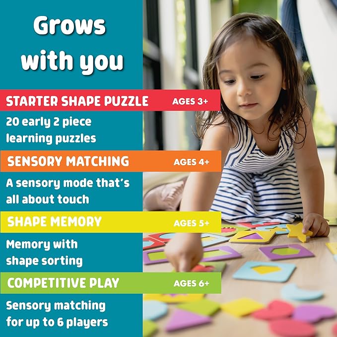 Chuckle & Roar - Matching+ Wooden Sensory Shapes - Logic Puzzles - Premium Wood Construction - Flat Board Puzzle Pieces for Ages 6 and up-CubbioJoy