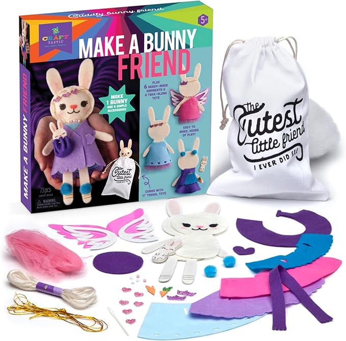 Craft-tastic – Make a Bunny Friend Craft Kit – Learn to Make 1 Easy-to-Sew Stuffie with Clothes & Accessories-CubbioJoy