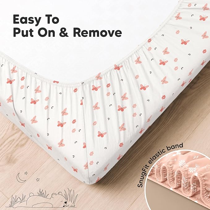 KeaBabies 2-Pack Organic Crib Sheets for Boys, Girls - 52x28 Fitted Crib Mattress Sheet Neutral, Breathable Jersey Cotton Cover for Baby Bed, Toddler Mattress, Soft & Cute Prints (Butterflies)-CubbioJoy