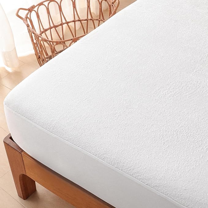 California King Size Waterproof Mattress Protector Fitted Terry Mattress Pad Cover with Deep Pocket Up to 18''-CubbioJoy