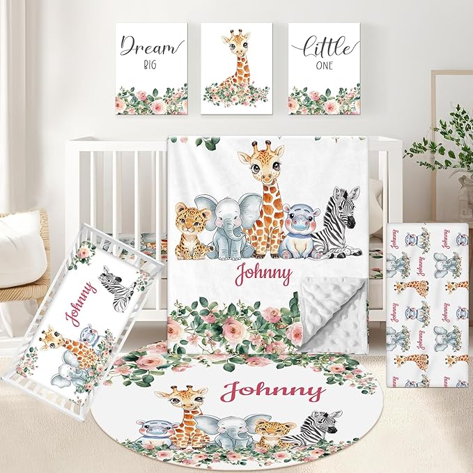 Custom 5-Piece Baby Crib Bedding Set, Personalized Name for Kid Toddler, Animal Nursery for Boy Girl, Double Layer, Customized Gift for Infant-CubbioJoy