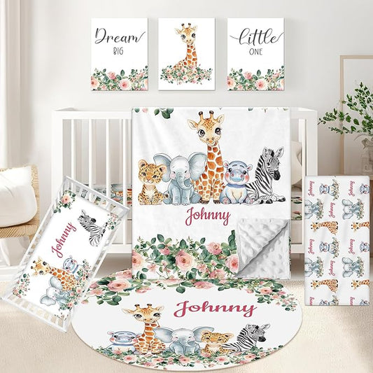 Custom 5-Piece Baby Crib Bedding Set, Personalized Name for Kid Toddler, Animal Nursery for Boy Girl, Double Layer, Customized Gift for Infant-CubbioJoy