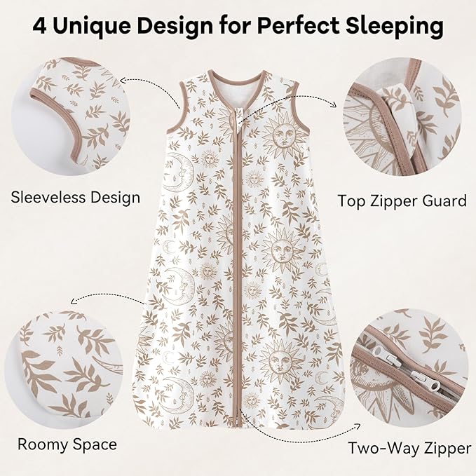 Baby Sleep Sack 0-6 Months 3 Pack 100% Cotton Lightweight 0.5 TOG Wearable Blanket Baby Sleep Bag with 2-Way Zipper for Newborn Infant Toddler Beige-CubbioJoy