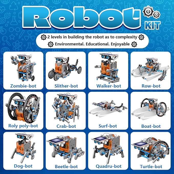 13-in-1 Solar Robot Toys for Ages 8 9 10 11 12 Year Old Boys Girls, STEM Science Kits for Kids Age 8-12, Building Experiments Robotics Kit STEM Projects for Kid Christmas Birthday Gifts (Gray)-CubbioJoy