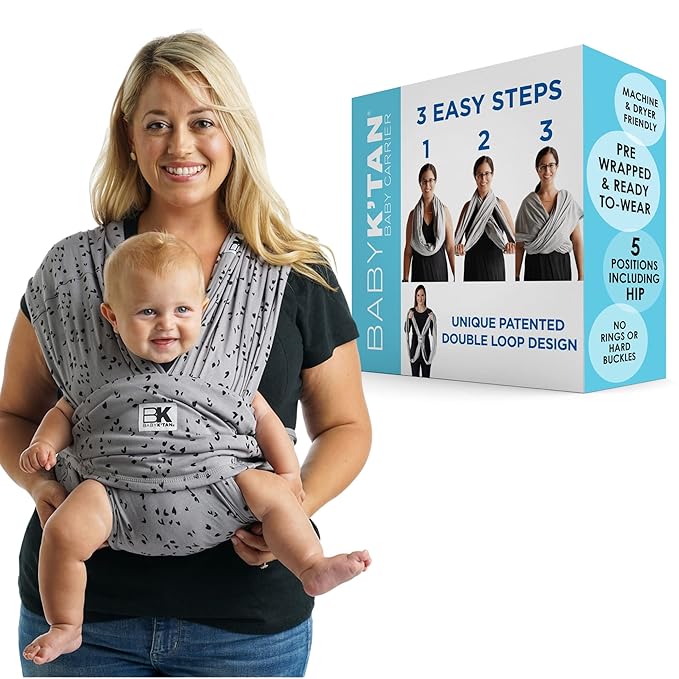 Baby K'tan Baby Wrap Carrier - Pre Wrapped and Simple as 1-2-3, Pillowy Soft, Slip On - Not Like Any Newborn Sling, No Rings, No Tying, No Buckles - Original Sweetheart Grey (Large)-CubbioJoy