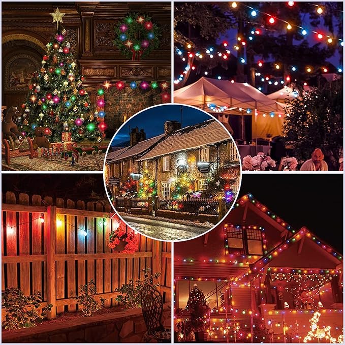 25Ft LED Outdoor String Lights, G40 Outdoor Christmas Decorations Lights Waterproof with 27 LED Globe Multicolor Bulb, Hanging Vintage Christmas Lights for Patio Roofline Backyard Garden Party Decor-CubbioJoy
