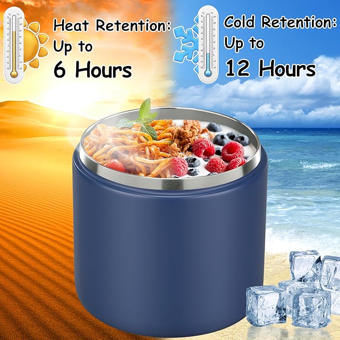 19oz Insulated Vacuum Food Jar with Buckle Lid Wide Mouth Soup Thermo for Hot Food Kids Leakproof Stainless Steel Lunch Container- Blue-1Pack-CubbioJoy