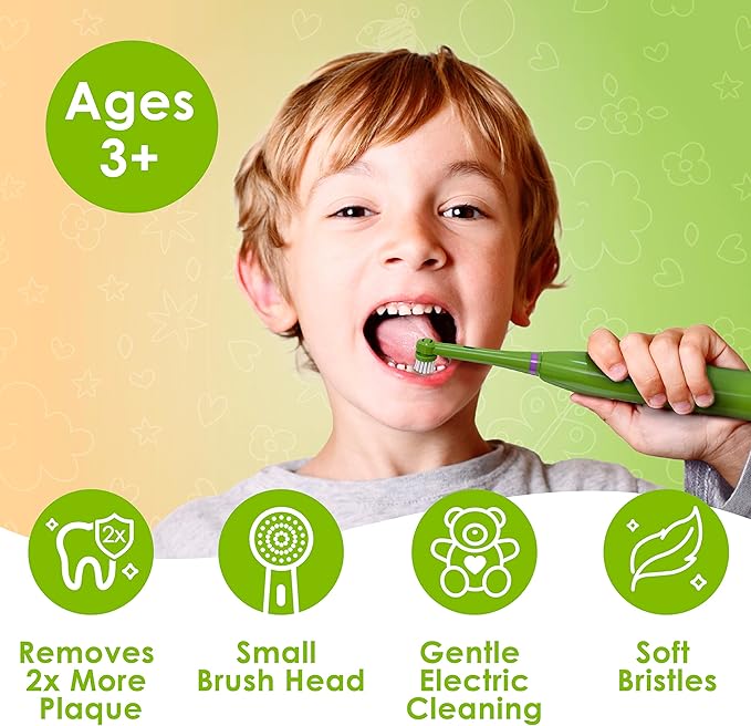 Brusheez Kids’ Electric Toothbrush Set - Safe & Effective for Ages 3+ - Parent Tested & Approved with Gentle Bristles, 2 Brush Heads, Rinse Cup, 2-Minute Timer, & Storage Base (Snappy The Croc)-CubbioJoy