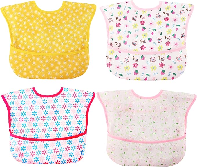 Baby bibs Waterproof Toddler bib - Feeding bib with Pocket for Infant Boy Girl Washable 6-36M-CubbioJoy