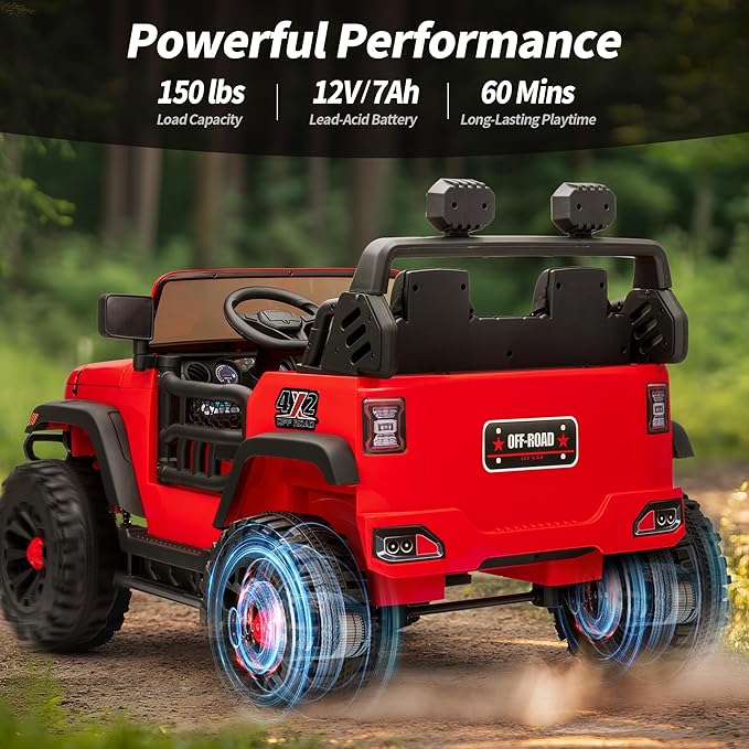 2 Seater Ride on Car Truck, 12V Kids Electric Ride on Toy for Big Kids Age 3-8 w/Remote Control- Red-CubbioJoy