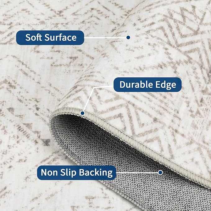 COZYLOOM Runner Rug 2x6 Living Room Washable Rugs Stain Resistant for Bedroom Soft Floor Carpet Non Slip Distressed Geometric Carpet for Dining Room Laundry Room Office, Ivory-CubbioJoy