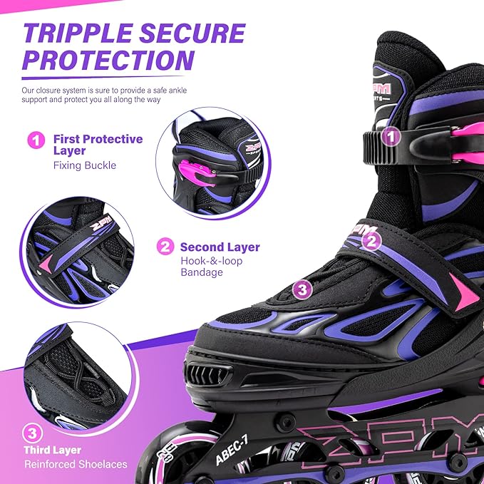 2PM SPORTS Vinal Girls Adjustable Flashing Inline Skates, All Wheels Light Up, Fun Illuminating Skates for Kids Men Adult Women and Boys-CubbioJoy