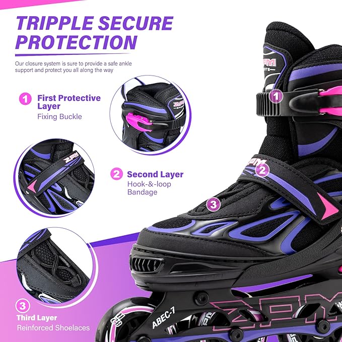 2PM SPORTS Vinal Girls Adjustable Flashing Inline Skates, All Wheels Light Up, Fun Illuminating Skates for Kids Men Adult Women and Boys-CubbioJoy