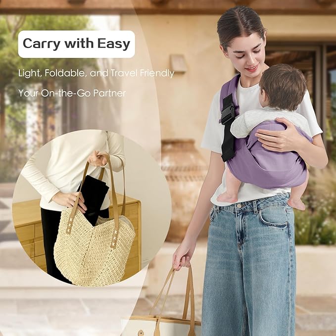 Baby Sling Carrier, Toddler Carrier Sling with Double Safety Buckle and Adjustable Shoulder Strap(7-30lbs), Baby Carriers One Size Fits All, Purple-CubbioJoy