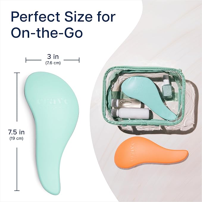 Crave Naturals Glide Thru Hair Brush - 2 Pack Detangler Brush for Curly, Straight, Wet or Dry Hair - Gentle Detangling Brushes for Adults, Kids, Toddlers, 7.5"x3" - Coral and Turquoise-CubbioJoy