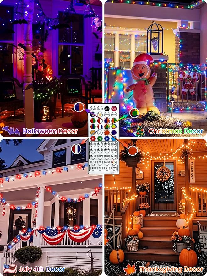 240LED Smart Color Changing Halloween Lights App Control, 95FT Waterproof RGB Music Sync Xmas Fairy String Light with Remote & Timer, Twinkle Christmas Tree Lights Outdoor Indoor Halloween Decorations-CubbioJoy