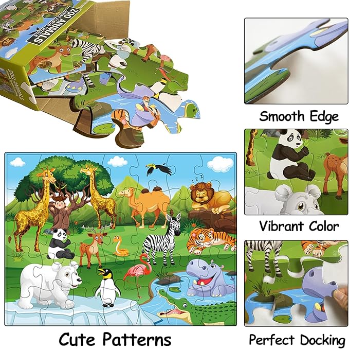 Jumbo Floor Puzzle for Kids, Large Jigsaw Puzzles 35 Piece for Kids Ages 3-5,Preschool Learning & Education Toys, Gifts for 4-8 Year Old Boys and Girls (Grassland Animal)-CubbioJoy