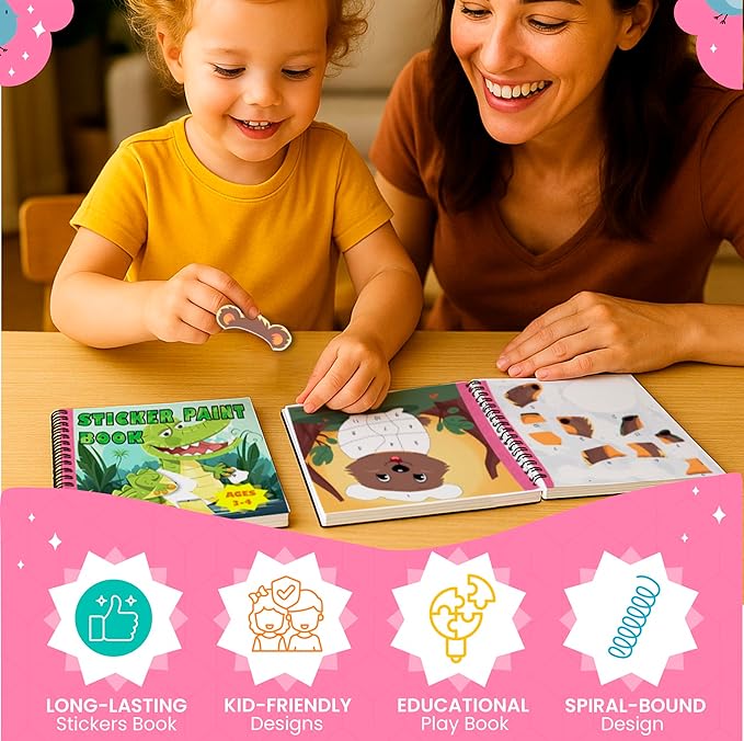 BulbaCraft 4Pcs Sticker Paint Books for Girls - Sticker Books by Number with Mermaids, Princesses, Animals and Unicorns - Coloring Activity for Kids-CubbioJoy